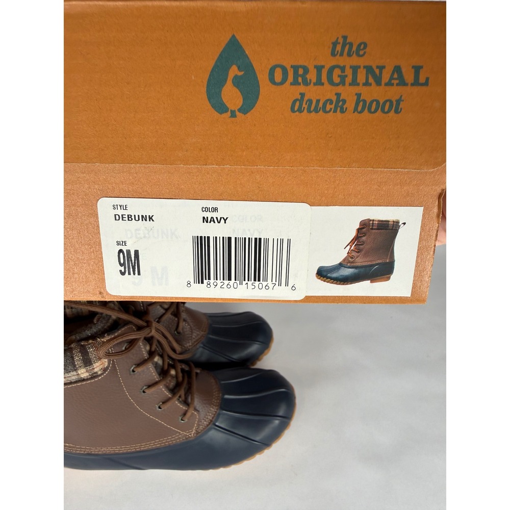 Sporto Debunk Navy Brown Plaid Trim Duck Boots Womens 9M New in Box - Picture 2 of 6